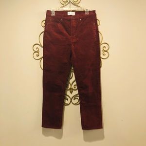 High waisted dark red corduroy pants
